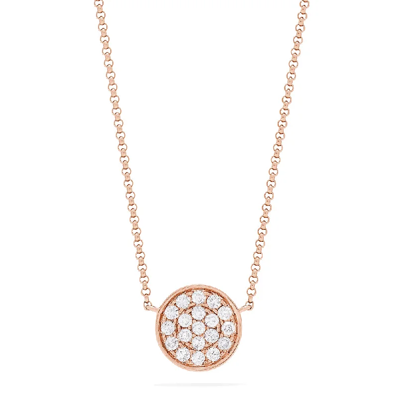 Pave Rose 14K Rose Gold Diamond Disc Necklace, 0.28 TCW