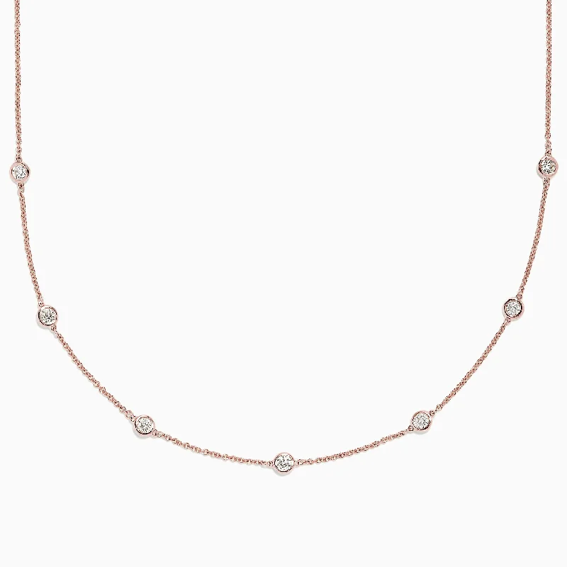 Pave Rose 14K Rose Gold Diamond Station Necklace, 0.69 TCW