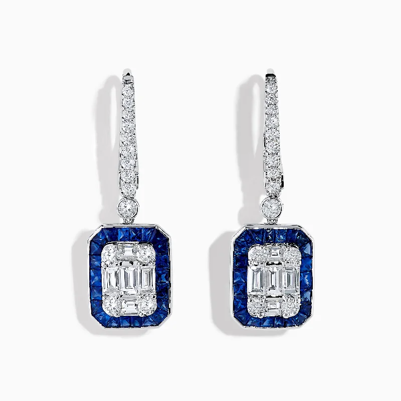 Royale Bleu 14K White Gold Diamond and Sapphire Drop Earrings