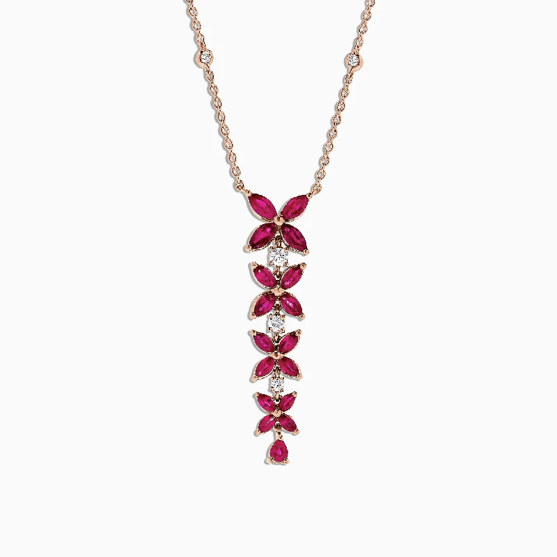 Ruby Royale 14K Rose Gold Ruby and Diamond Necklace, 3.89 TCW