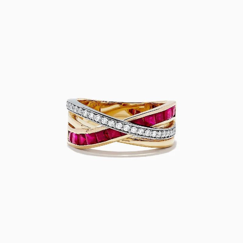 Ruby Royale 14K Two Tone Gold Ruby and Diamond Crossover Band, 1.48 TCW