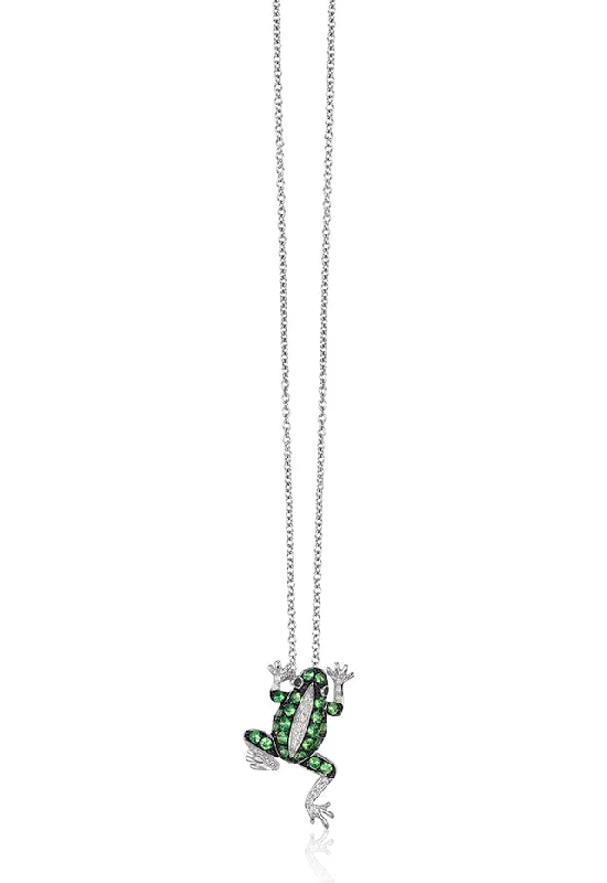 Safari 14K White Gold Tsavorite and Diamond Frog Pendant, 0.51 TCW