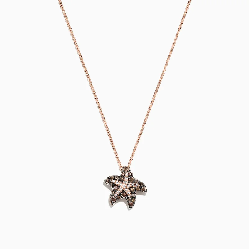 Seaside 14K Gold Espresso & White Diamond Starfish Pendant, 0.36 TCW