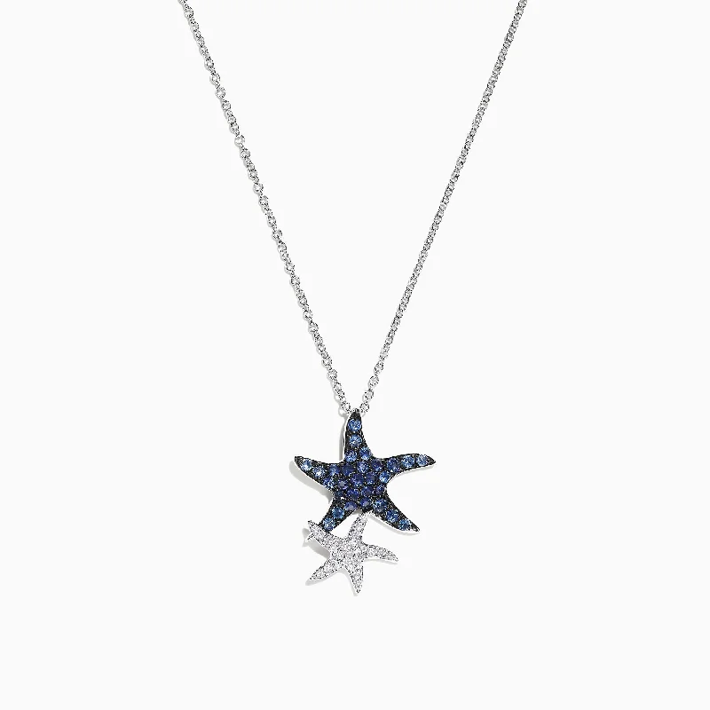 Seaside 14K White Gold Blue Sapphire & Diamond Starfish Pendant