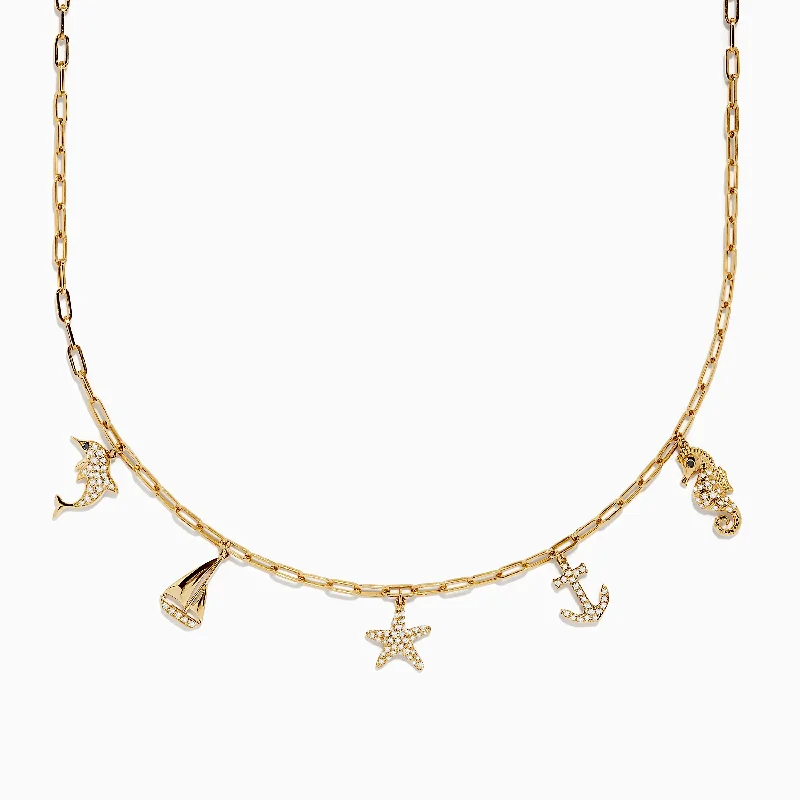 Seaside 14K Yellow Gold Diamond Charm Necklace