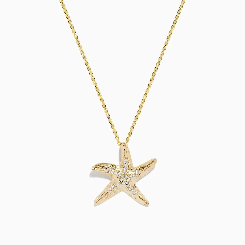 Seaside 14K Yellow Gold Diamond Starfish Pendant, 0.13 TCW