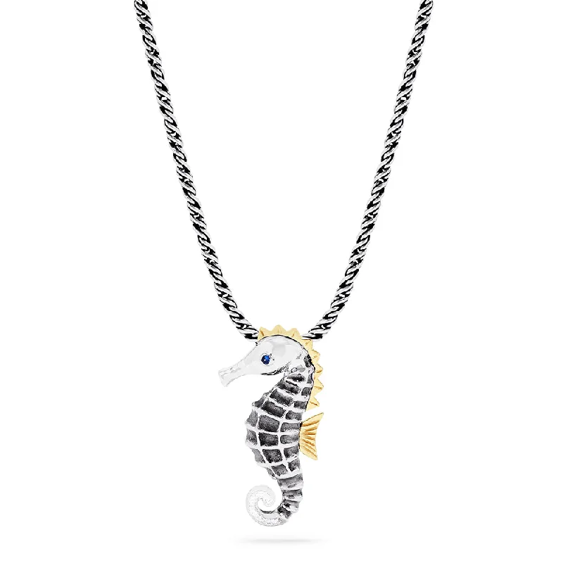 Seaside Sterling Silver Sapphire and Diamond Seahorse Pendant