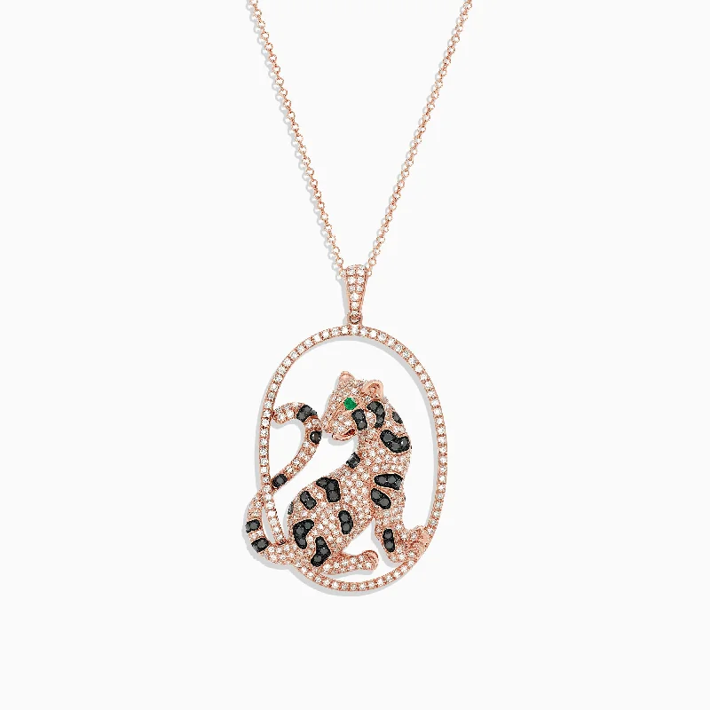 Signature 14K Rose Gold Diamond and Emerald Panther Pendant, 1.75 TCW