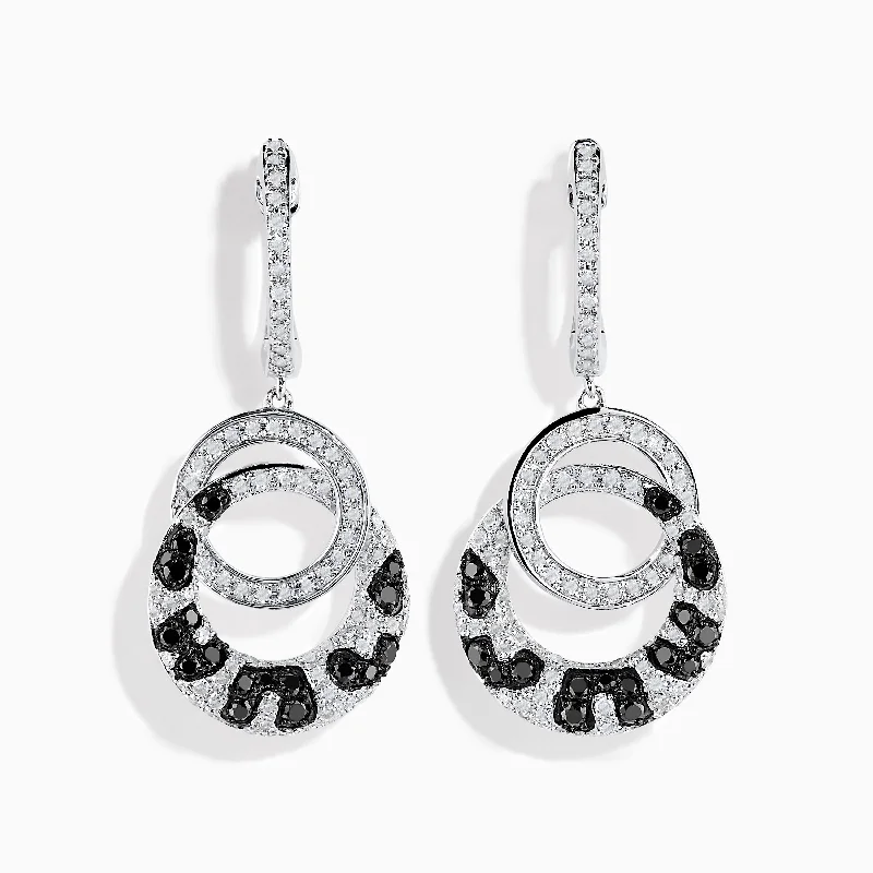 Signature 14K White Gold Black and White Diamond Drop Earrings