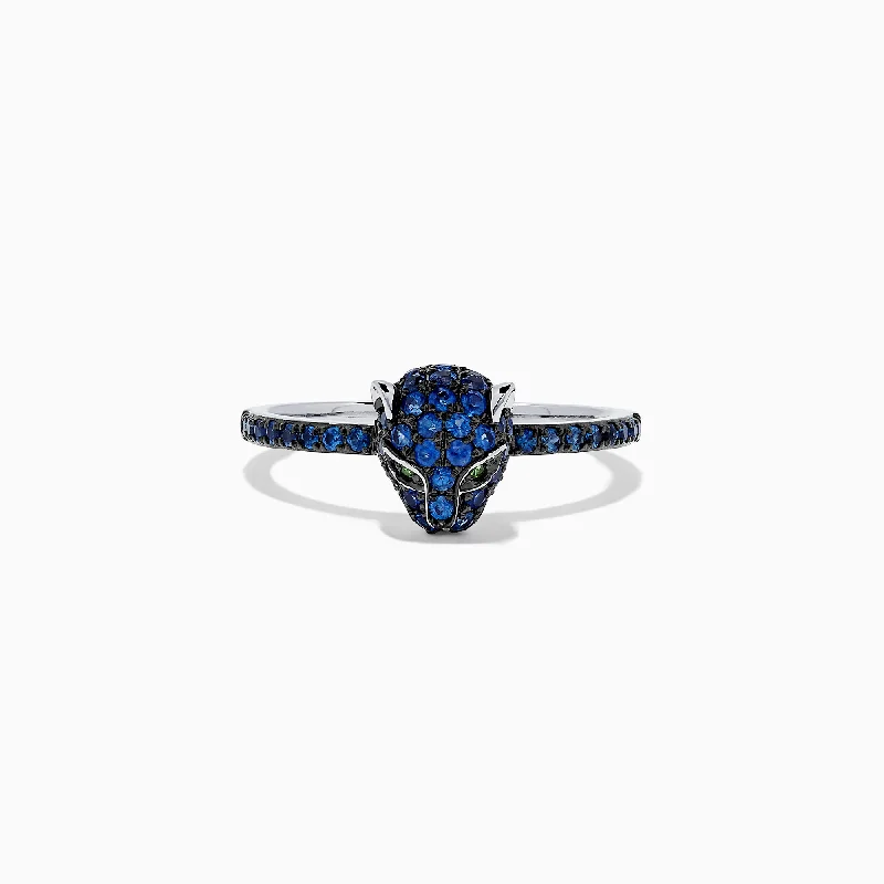 Signature 14K White Gold Sapphire and Diamond Panther Ring, 0.59 TCW