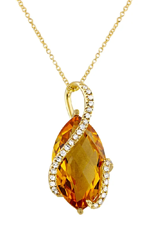 Sunset 14K Yellow Gold Citrine and Diamond Pendant, 8.69 TCW