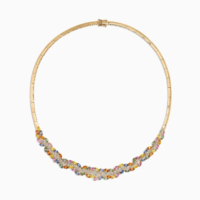 Watercolors 14K Gold Multi Sapphire and Diamond Necklace, 12.86 TCW