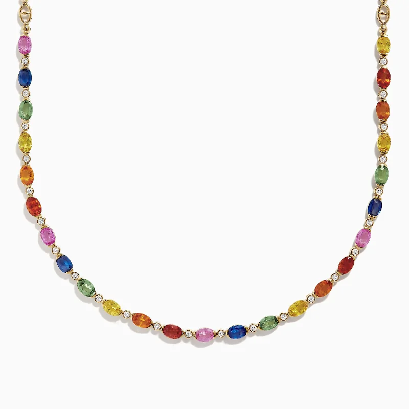 Watercolors 14K Gold Multi Sapphire and Diamond Necklace, 14.72 TCW