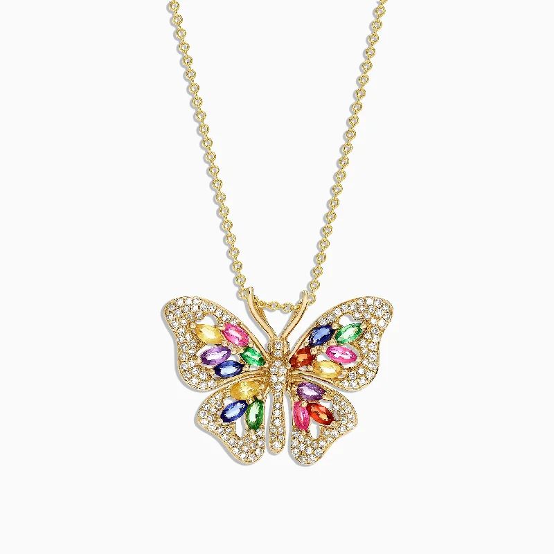 Watercolors 14K Gold Sapphire & Diamond Butterfly Pendant, 2.34 TCW