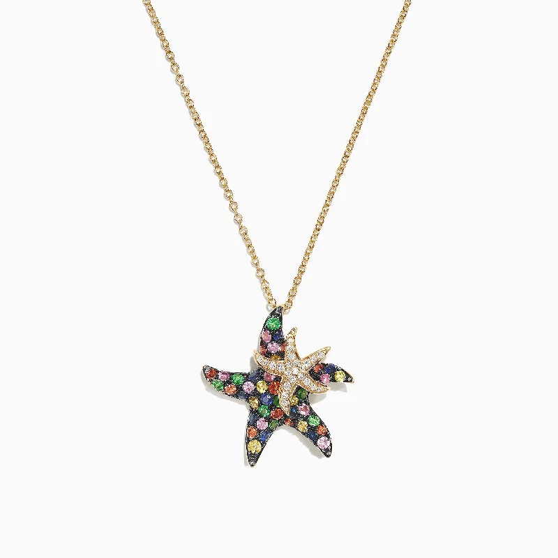 Watercolors 14K Gold Sapphire & Diamond Starfish Pendant, 1.27 TCW