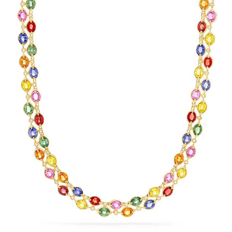 Watercolors 14K Yellow Gold Multi Sapphire and Diamond Necklace