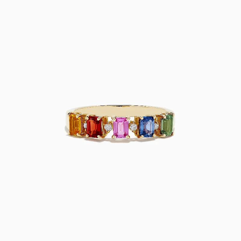 Watercolors 14K Yellow Gold Multi Sapphire and Diamond Ring, 1.30 TCW