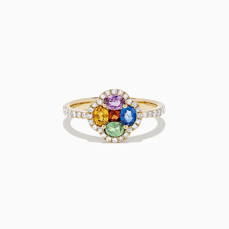 Watercolors 14K Yellow Gold Multi Sapphire and Diamond Ring, 1.35 TCW