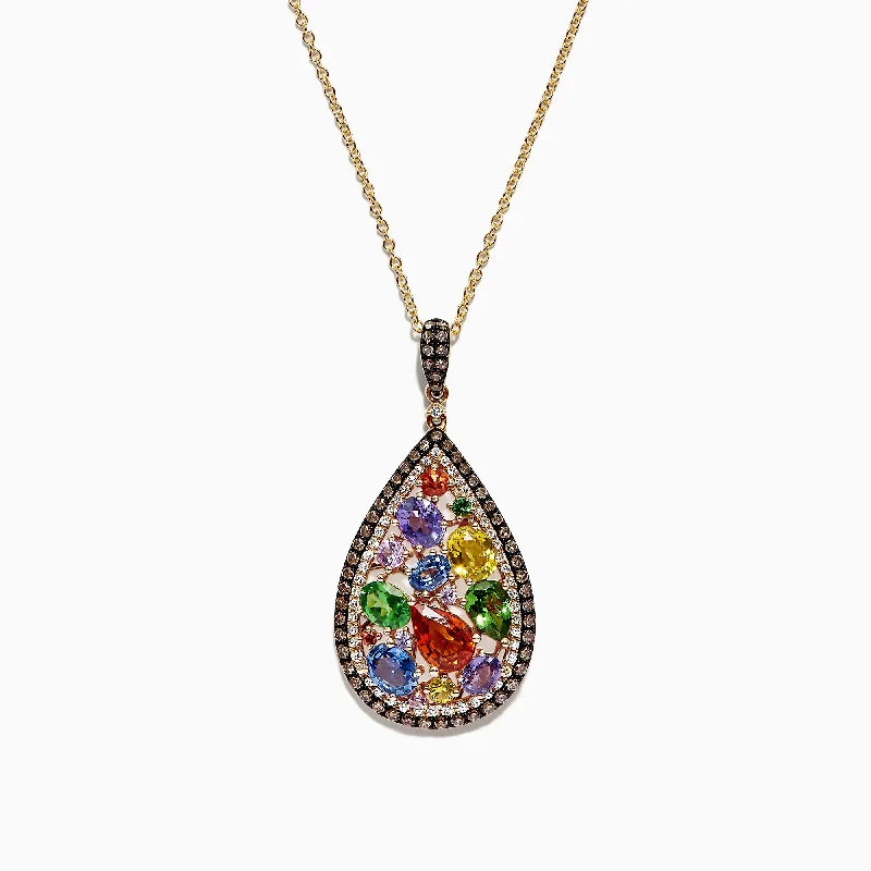 Watercolors 14K Yellow Gold Multi Sapphire & Diamond Pendant, 4.21 TCW