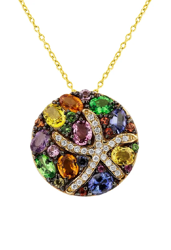 Watercolors 14K Yellow Gold Multi Sapphire & Diamond Starfish Pendant