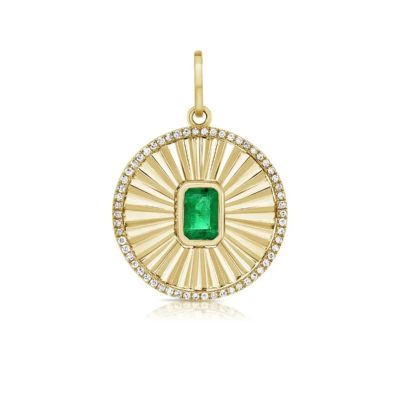 Emerald Round Sunburst Pendant