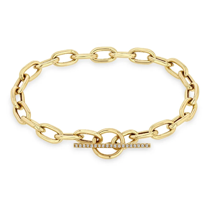 Extra Large Square Link Chain Bracelet with Pave Toggle Clasp