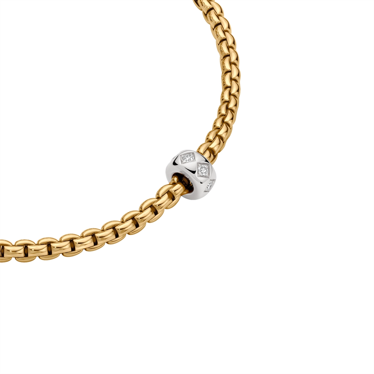 Fope 18K Yellow Gold Necklace with White Gold Diamond Rondel, 17 inch