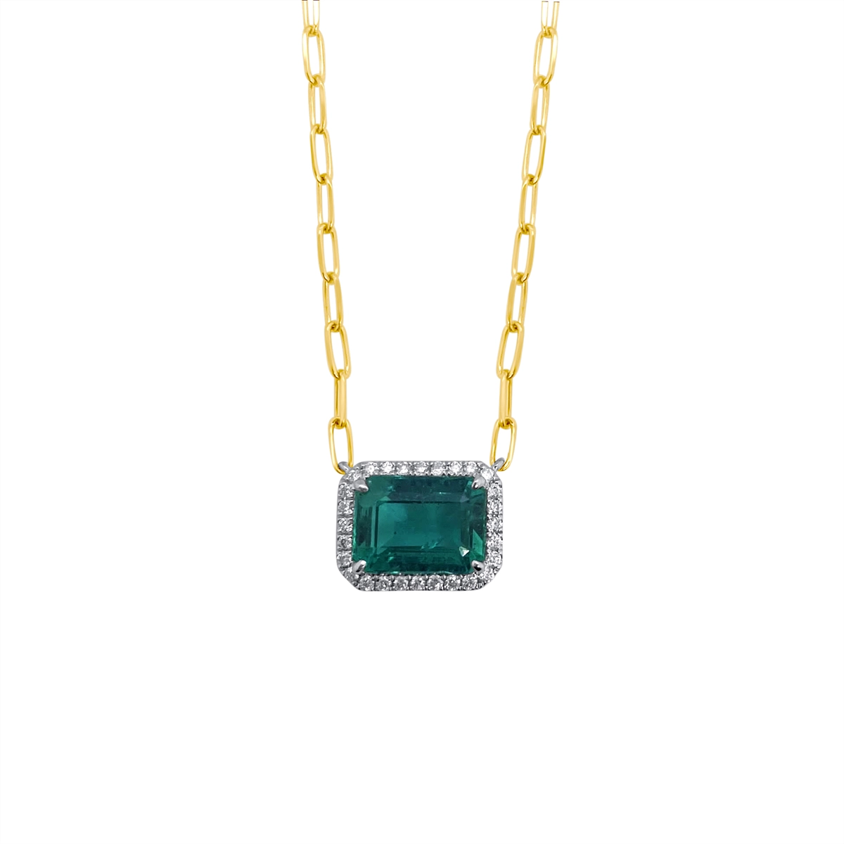 Frederic Sage 14K Yellow and White Gold Emerald and Diamond Pendant Necklace