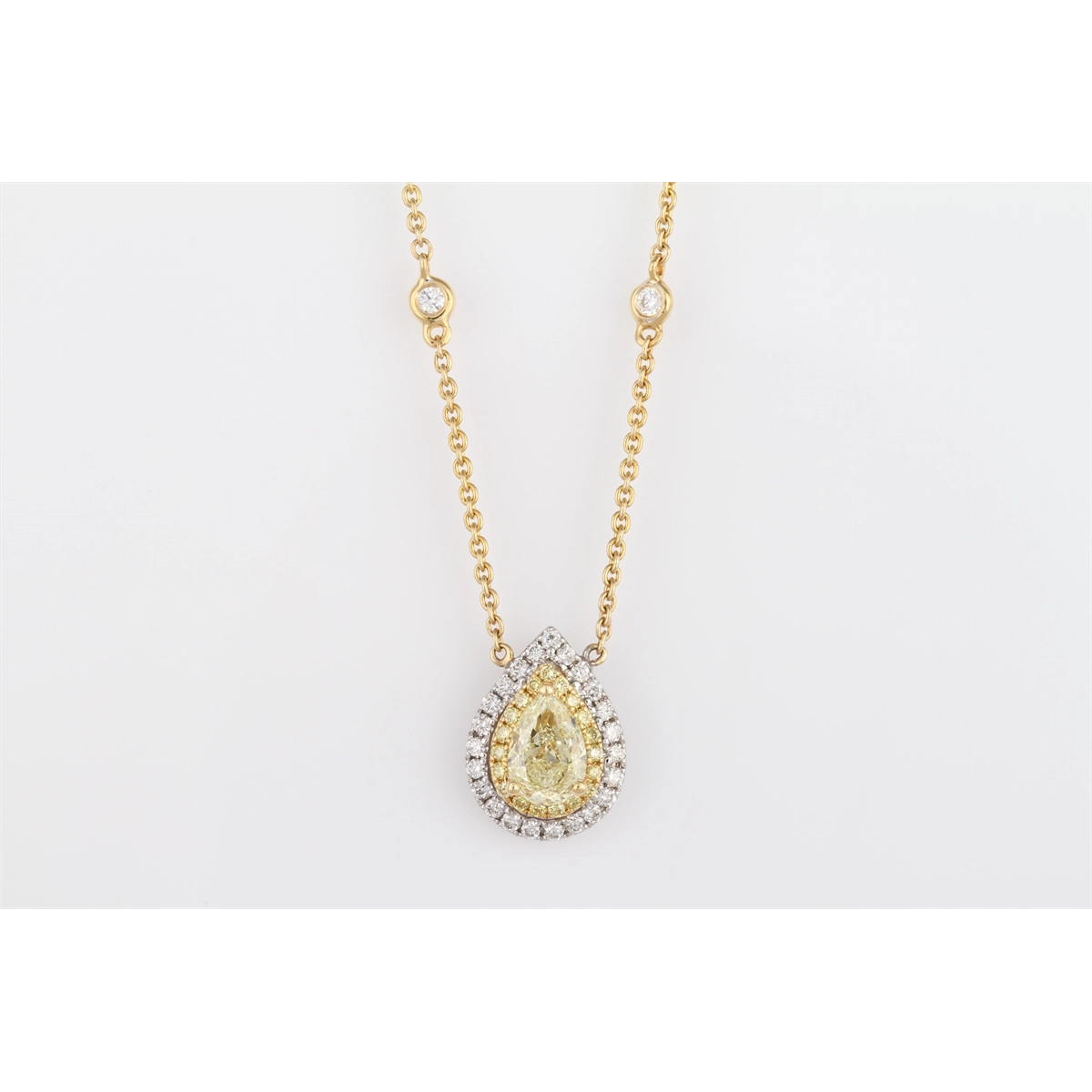 Frederic Sage 18K Yellow and White Gold Yellow Pear Diamond and White Diamond Pendant Necklace