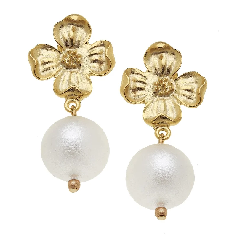 Dogwood Cotton Pearl Drop Earrings