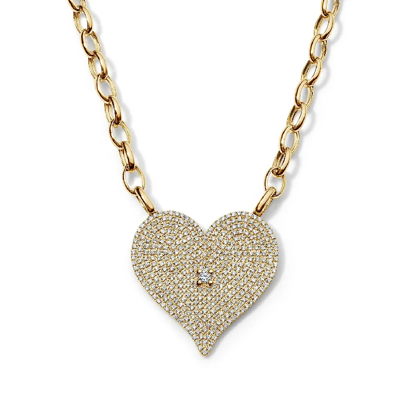 Heartfelt Gold and Diamond Heart with Oval Chain Necklace