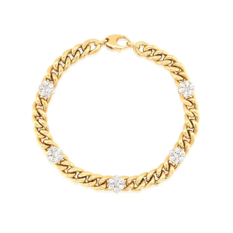 Heavy Cuban Chain Diamond Flower Bracelet