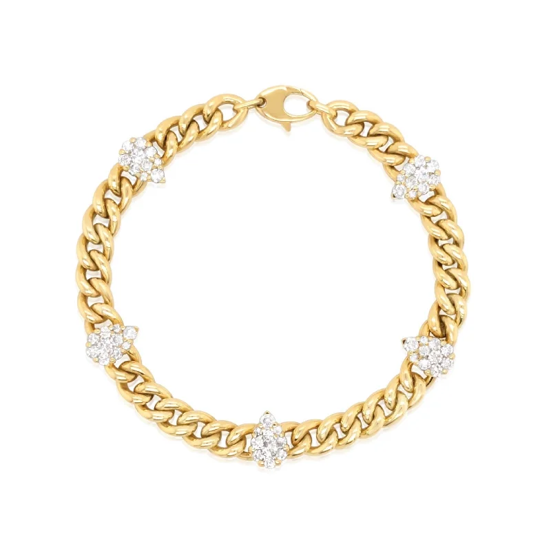 Heavy Cuban Chain Multi Pear-Shape Diamond Bracelet