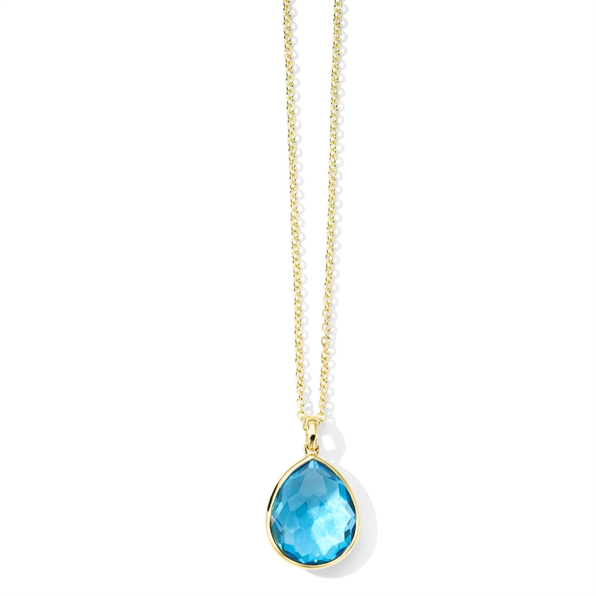 Ippolita 18K Yellow Gold Rock Candy Medium Teardrop Pendant Necklace in Swiss Blue Topaz 16-18in