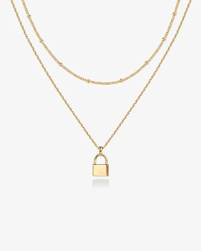 Layered Lock Pendant Necklace