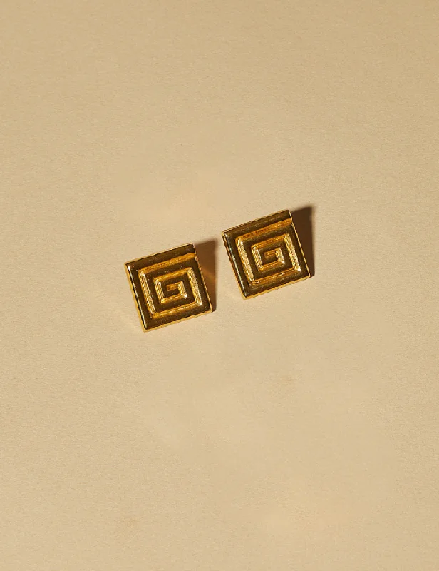 Milan Earrings - Square Spiral Stud Earrings Gold