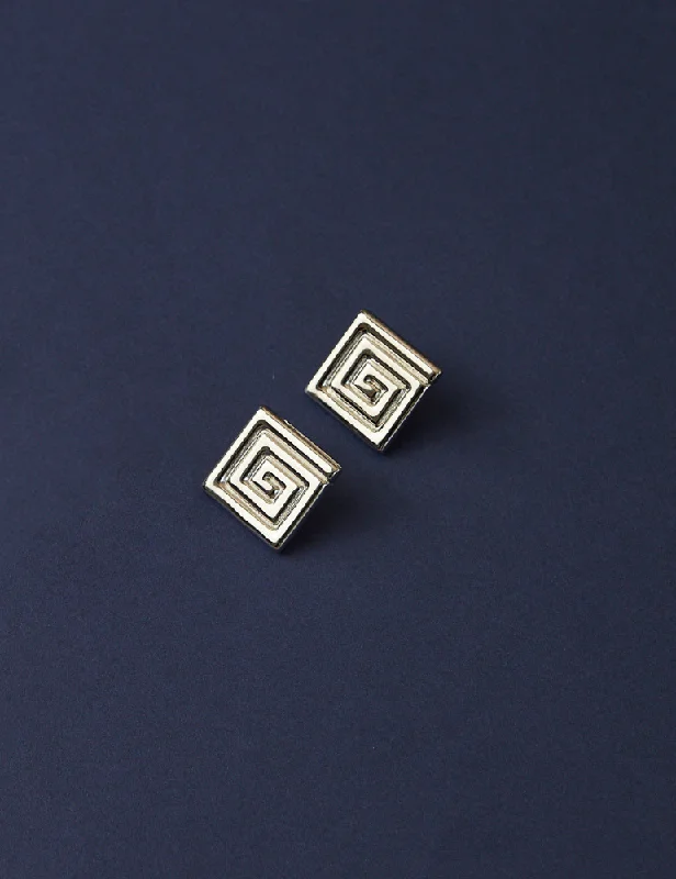 Milan Earrings - Square Spiral Stud Earrings Silver