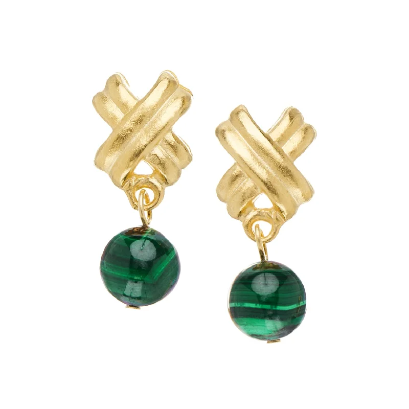 Mini X Malachite Drop Studs