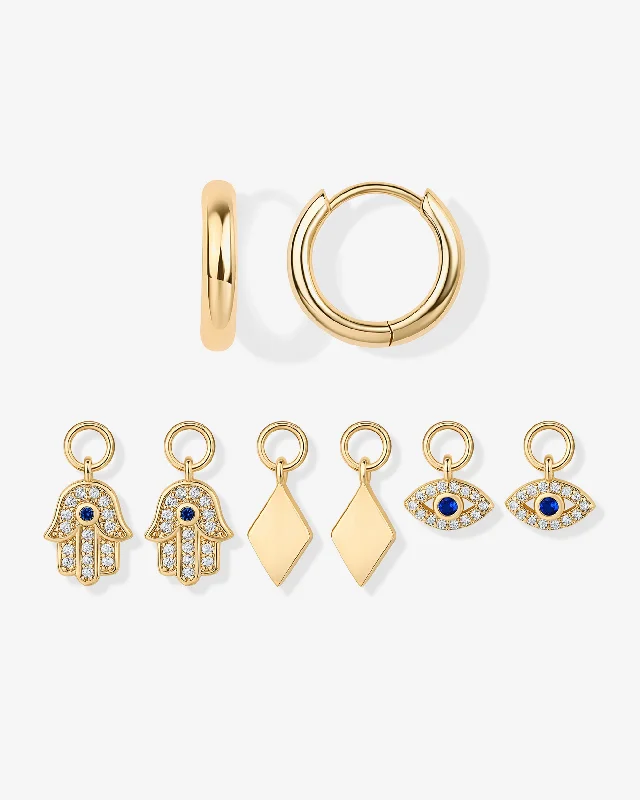 Mix and Match Huggie and Hamsa & Evil Eye Charm Set