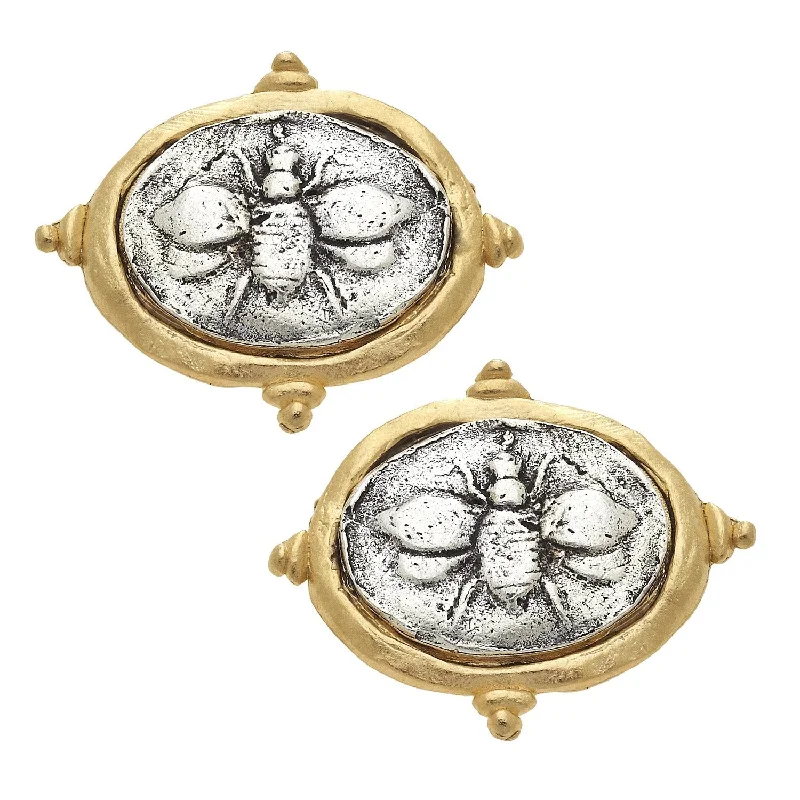 Mixed Metal Bee Intaglio Studs