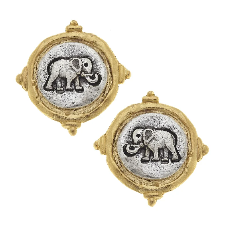 Mixed Metal Elephant Intaglio Studs