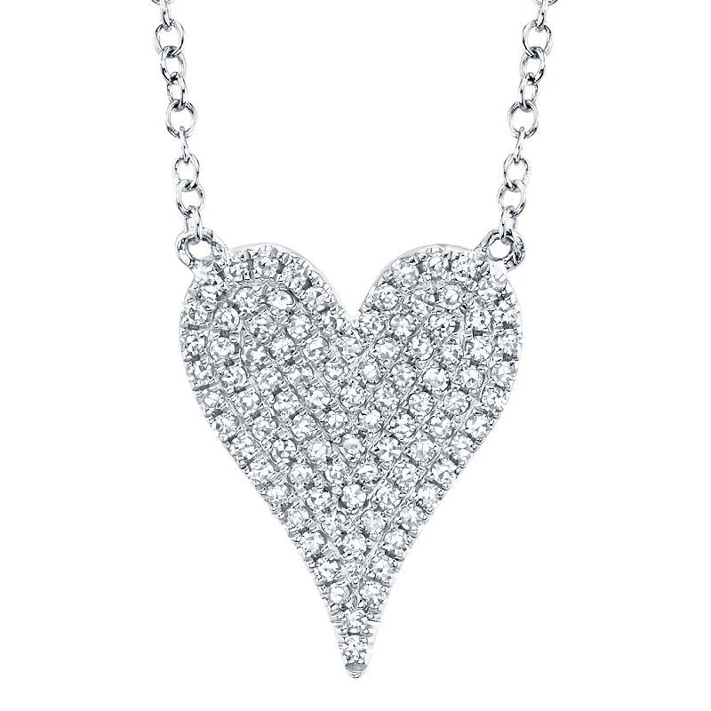 14K White or Yellow Gold 0.21 Carat Total Weight Diamond Pave Heart Pendant Necklace