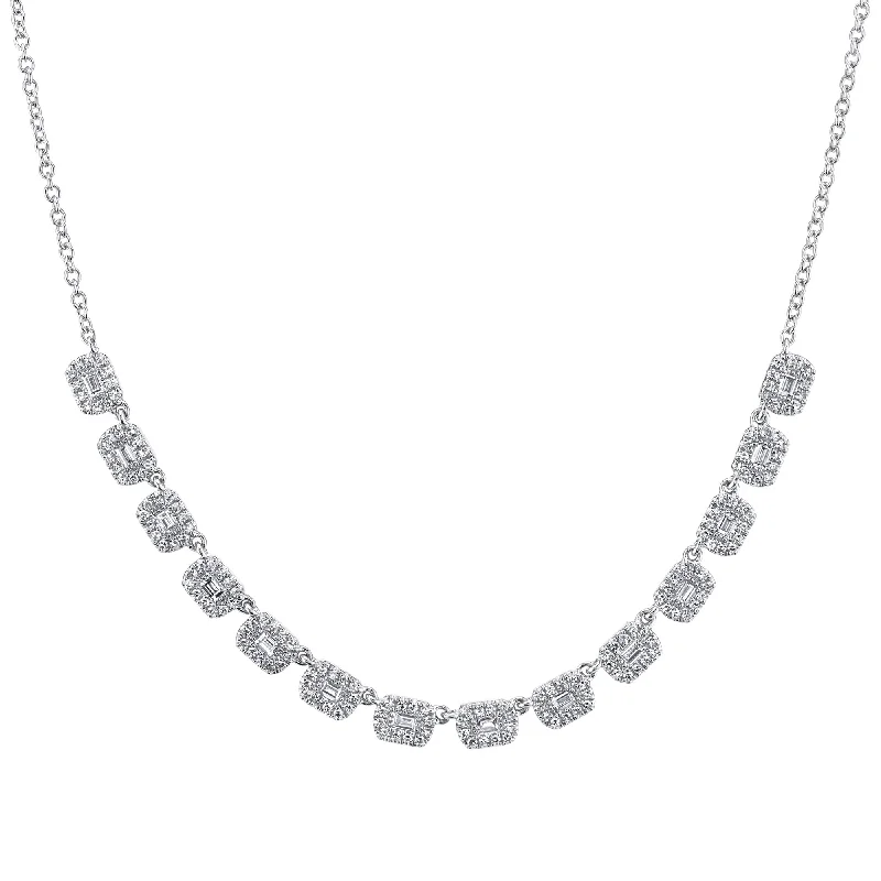 New 14K White Gold 1.02 Carat Total Weight Diamond Baguette Necklace