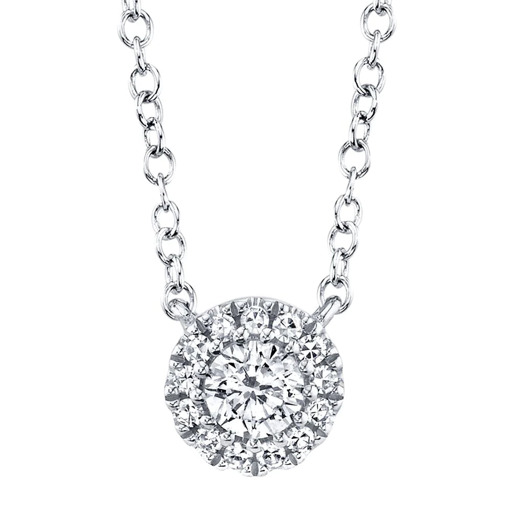 14K Gold 0.14 Carat Round Diamond Halo Pendant Necklace