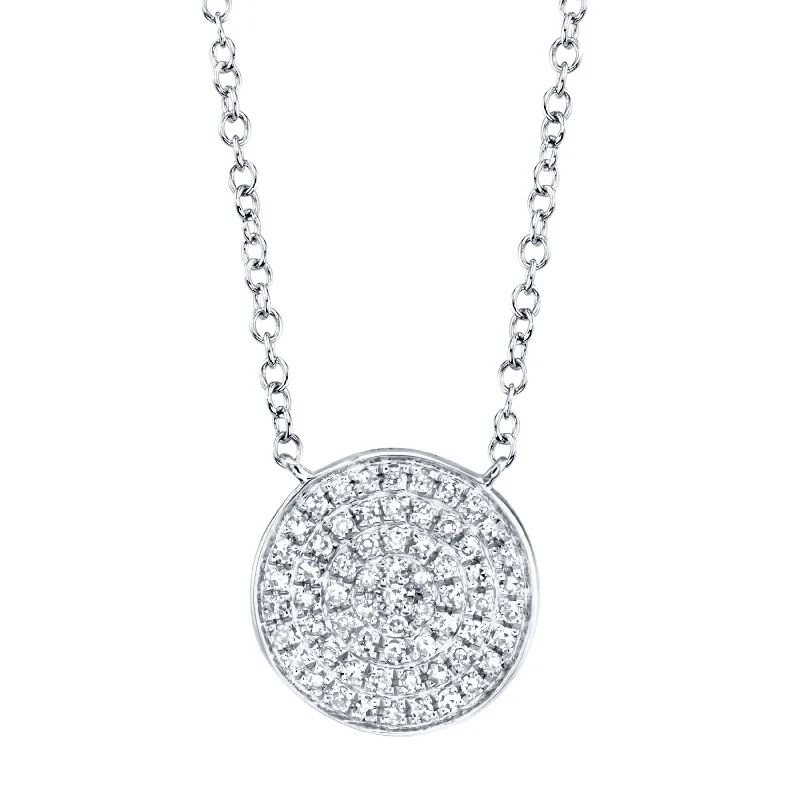 14K Gold Diamond Pave Circle Pendant Necklace