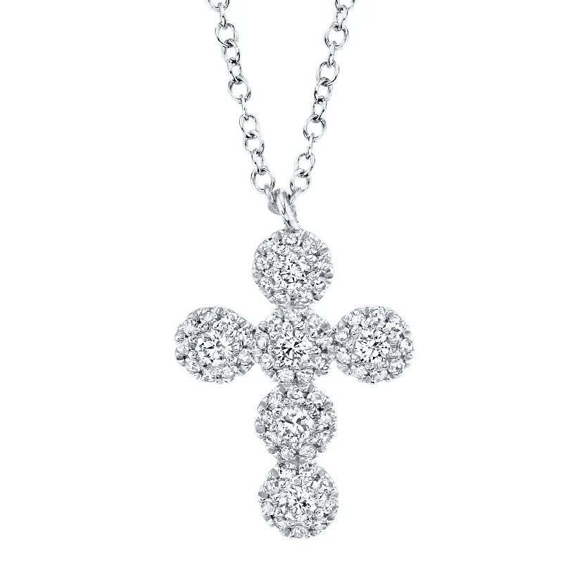 14K Gold Mini Diamond Halo Cross Pendant Necklace