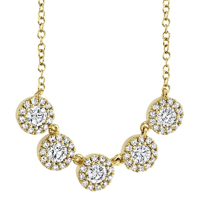 14K Yellow Gold .53 Carat Total Weight Diamond Cluster Station Necklace