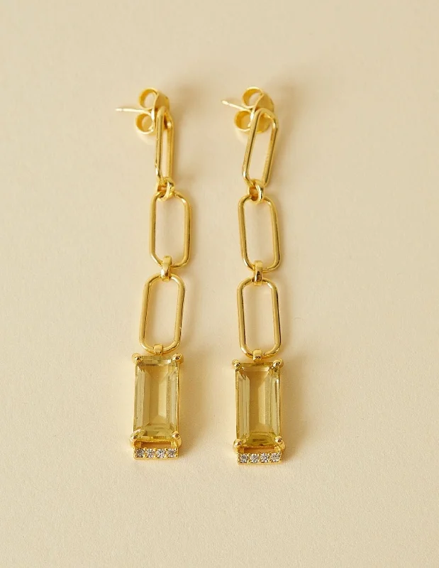 Chain Drop Earrings - Lemon Quartz