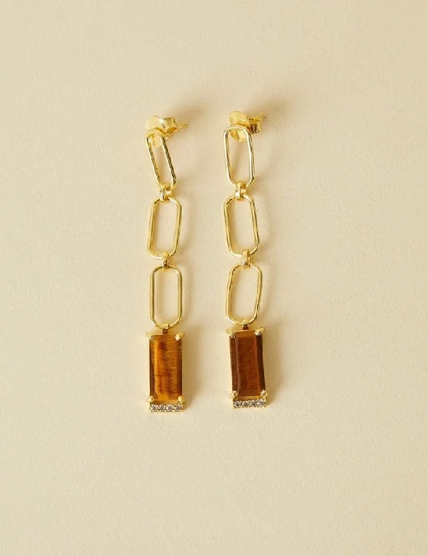 Chain Drop Earrings - Tiger Eye