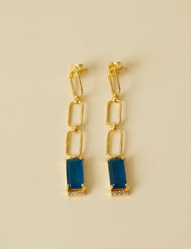 Chain Drop Earrings - Blue Black Jade